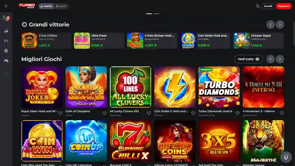 Turbo Winz Casino main page