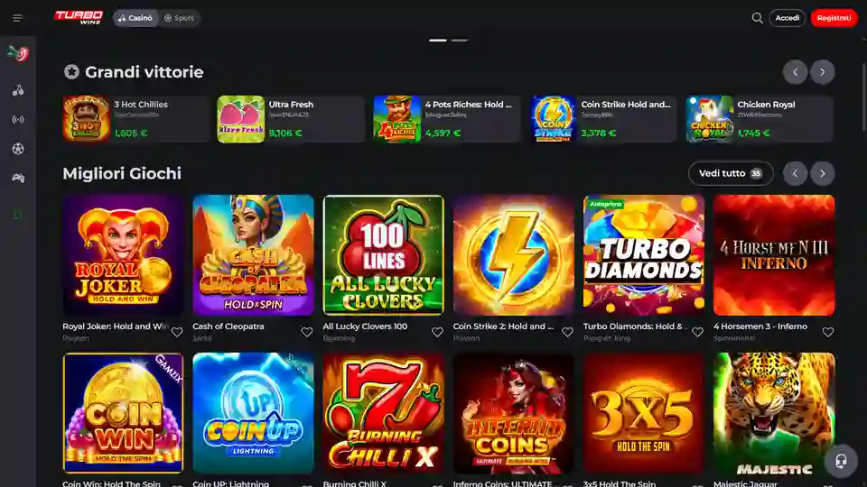 Turbo Winz Casino main page